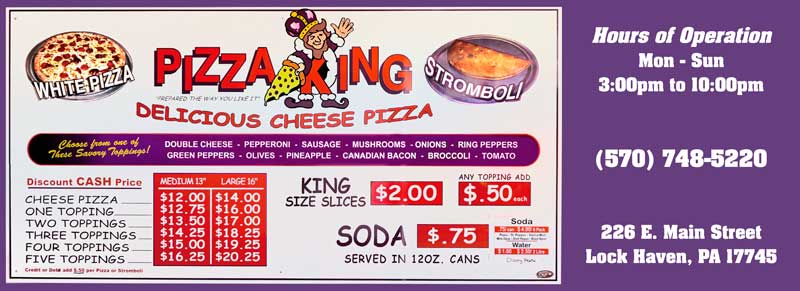 Pizza King <center>Pizza King | <b><a href="https://pizzakinglockhaven.business.site/?utm_source=googlemybusiness&utm_medium=referral" target="_blank" rel="noopener noreferrer">CLICK HERE to view the website</a></b></center>