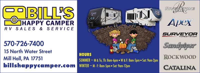 Bill's Happy Camper <center>Bill's Happy Camper | <b><a href="https://www.billshappycamper.com/" target="_blank" rel="noopener noreferrer">CLICK HERE to view the website</a></b></center>